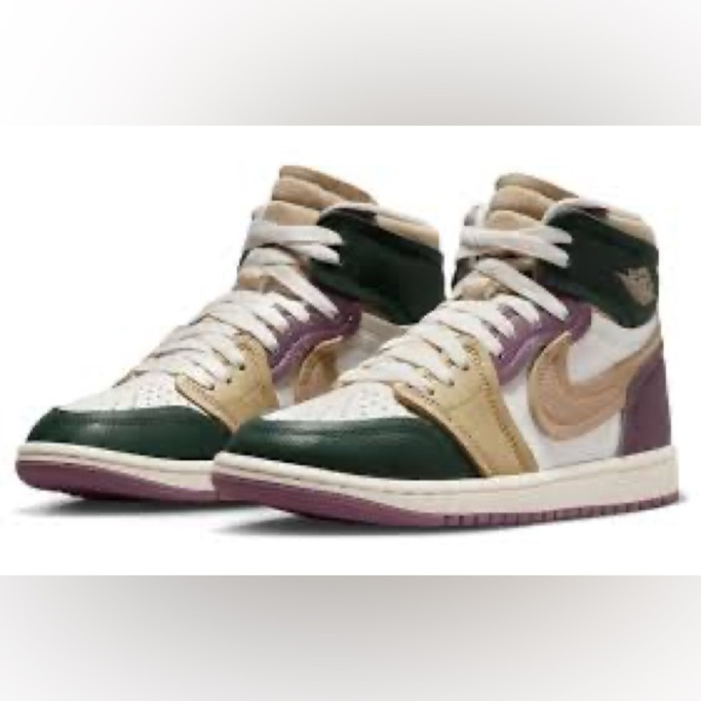 Jordan Women's Sneakers in Green, Purple, and Tan